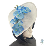 Fascinator Hats For Women, White and Blue Orchid Headband: Handmade and Ready Made