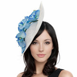 Fascinator Hats For Women, White and Blue Orchid Headband: Handmade and Ready Made