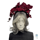 Burgundy Orchid Fascinator Headband – Statement Floral Headpiece