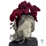 Burgundy Orchid Fascinator Headband – Statement Floral Headpiece