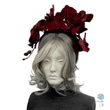 Burgundy Orchid Fascinator Headband – Statement Floral Headpiece