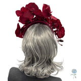 Burgundy Orchid Fascinator Headband – Statement Floral Headpiece