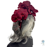 Burgundy Orchid Fascinator Headband – Statement Floral Headpiece