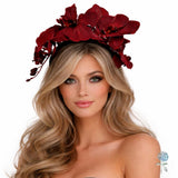 Burgundy Orchid Fascinator Headband – Statement Floral Headpiece