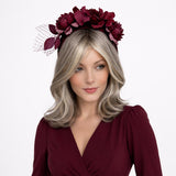 Burgundy Floral Fascinator Headband – Handmade Derby Hat and Wedding Guest Headpiece, Vintage Style Millinery