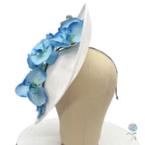 Fascinator Hats For Women, White and Blue Orchid Headband: Handmade and Ready Made