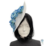 Fascinator Hats For Women, White and Blue Orchid Headband: Handmade and Ready Made