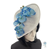 Fascinator Hats For Women, White and Blue Orchid Headband: Handmade and Ready Made