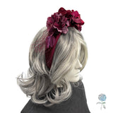 Burgundy Floral Fascinator Headband – Handmade Derby Hat and Wedding Guest Headpiece, Vintage Style Millinery