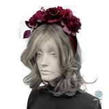 Burgundy Floral Fascinator Headband – Handmade Derby Hat and Wedding Guest Headpiece, Vintage Style Millinery