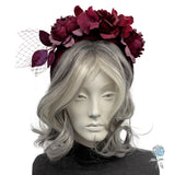Burgundy Floral Fascinator Headband – Handmade Derby Hat and Wedding Guest Headpiece, Vintage Style Millinery