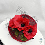 Kentucky Derby Fascinator: Red Poppies and Black Net Veiling