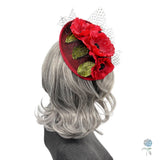 Kentucky Derby Fascinator: Red Poppies and Black Net Veiling