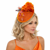 Orange Fascinator with Flowers, Feathers & Sparkle