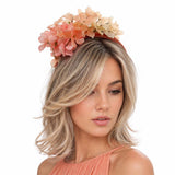 Coral Pink Hydrangea Flower Headband: Kentucky Derby Fascinator Hats for Women