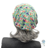 Lightweight Beret for Women: Handmade in Green Floral Print Jersey
