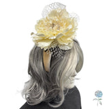 Cream Peony Velvet Headband With Net Bow Fascinator Hat: Weddings, Races & Special Occasion