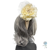 Cream Peony Velvet Headband With Net Bow Fascinator Hat: Weddings, Races & Special Occasion