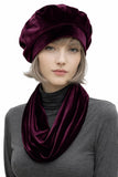 Eggplant Velvet Beret: Satin Lined Chemo Headwear, Handmade in USA