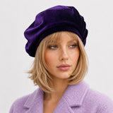 Handmade Velvet Beret for Women, Purple Satin Lined Chemo Hat