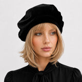 Handmade Velvet Beret for Women, Purple Satin Lined Chemo Hat