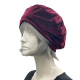 Handmade Velvet Beret for Women, Purple Satin Lined Chemo Hat
