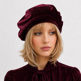 Handmade Velvet Beret for Women, Purple Satin Lined Chemo Hat