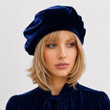 Handmade Velvet Beret for Women, Purple Satin Lined Chemo Hat