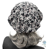 Lightweight Beret for Women: Handmade in Black and Gray Floral Print Jersey