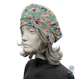 Lightweight Beret for Women: Handmade in Green Floral Print Jersey