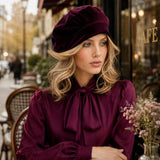Eggplant Velvet Beret: Satin Lined Chemo Headwear, Handmade in USA