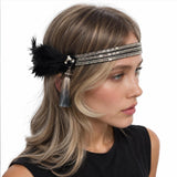 Silver & Black Flapper Headband: Great Gatsby Feather Headpiece and Roaring 20s Inspired Hair Accessory