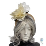 Cream Peony Velvet Headband With Net Bow Fascinator Hat: Weddings, Races & Special Occasion