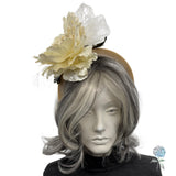 Cream Peony Velvet Headband With Net Bow Fascinator Hat: Weddings, Races & Special Occasion