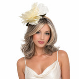 Cream Peony Velvet Headband With Net Bow Fascinator Hat: Weddings, Races & Special Occasion