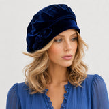 Navy Velvet Beret: Handmade Satin-Lined Hat with Bow