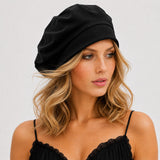 Cotton Knit Beret: Satin Lined Slouch Hat, Handmade in USA