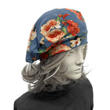 Blue Gray Floral Beret for Women: Handmade in the USA