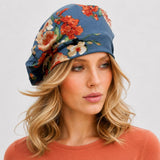 Blue Gray Floral Beret for Women: Handmade in the USA
