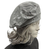 Gray Cotton Jersey Beret with Silver Sequins: Summer Fashion Hat