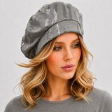 Gray Cotton Jersey Beret with Silver Sequins: Summer Fashion Hat