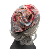 Gray Lightweight Floral Jersey Beret for Women – Handmade in the USA
