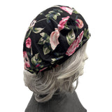 Black and Pink Floral Jersey Womens Beret, Handmade in the USA