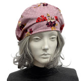 Pink Polka Dot Floral Beret, Summer Headwear