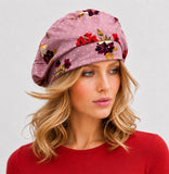 Pink Polka Dot Floral Beret, Summer Headwear