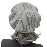 Gray Cotton Jersey Beret with Silver Sequins: Summer Fashion Hat