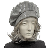 Gray Cotton Jersey Beret with Silver Sequins: Summer Fashion Hat