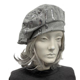 Gray Cotton Jersey Beret with Silver Sequins: Summer Fashion Hat