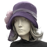 Purple Linen Cloche Hat with Peony Flower – Size Large | Handmade in the USA