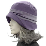 Purple Linen Cloche Hat with Peony Flower – Size Large | Handmade in the USA